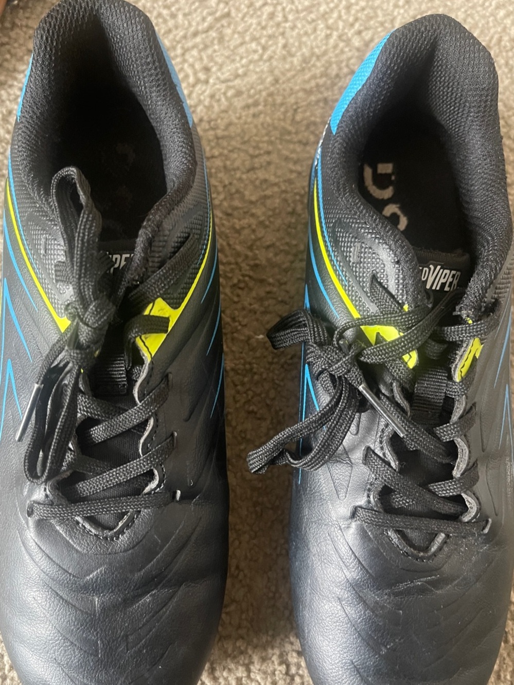 Diadora Black Soccer Cleats with Blue and Neon Yellow Details